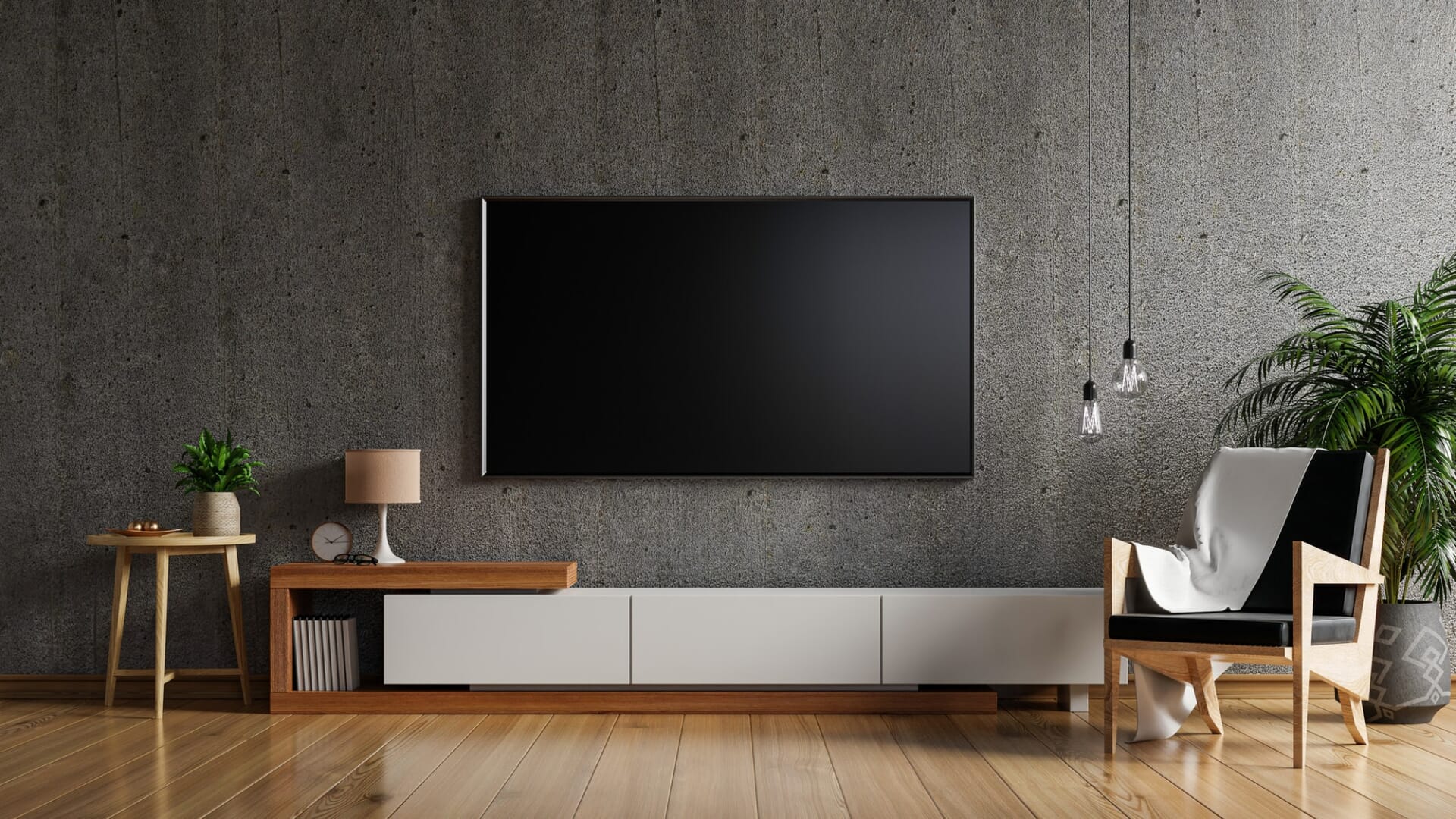 Tv mockup on cabinet in living room. Tv mockup on cabinet in living room.