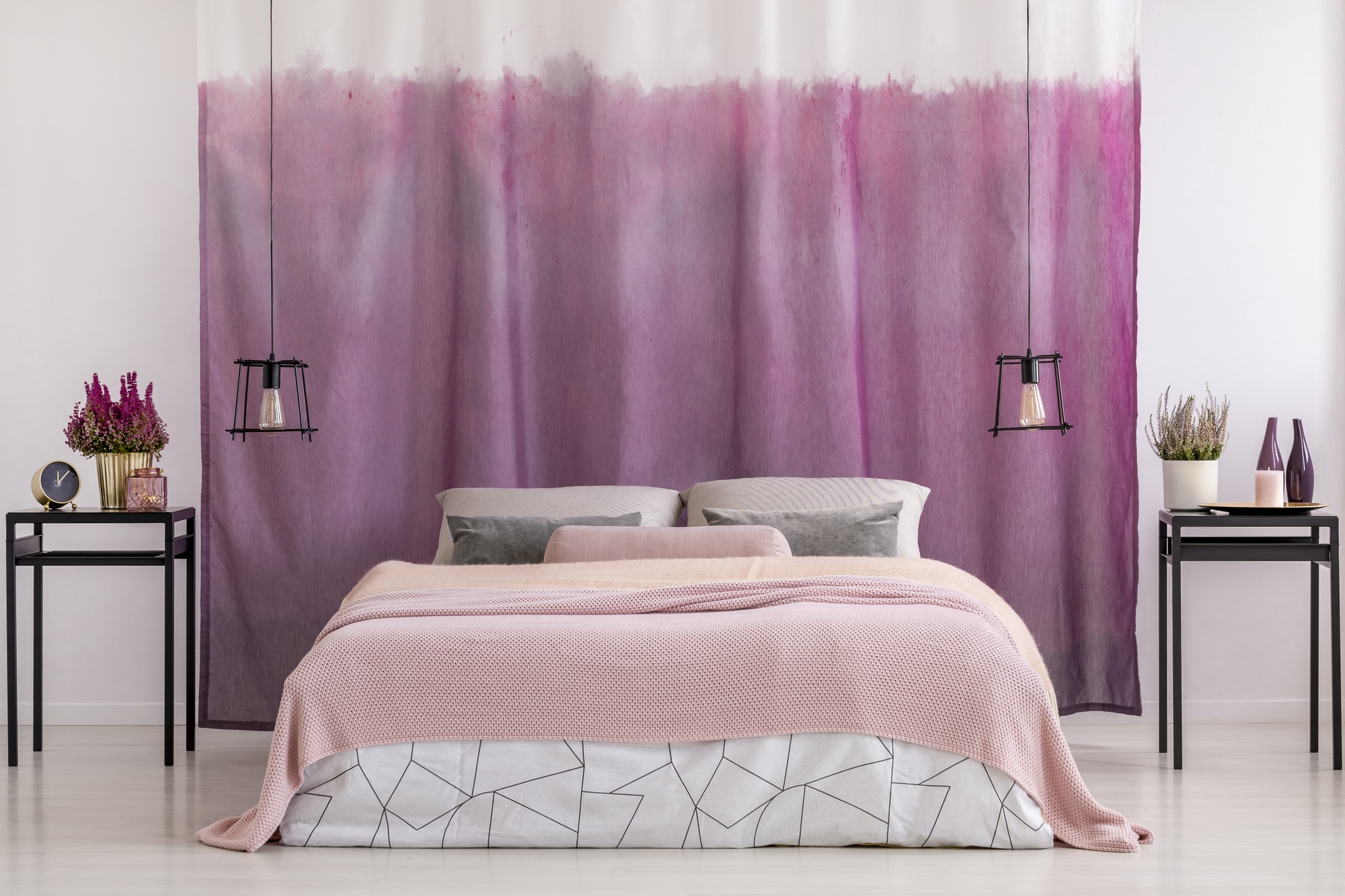 Gradient pink curtains in bedroom Gradient pink curtains in bedroom