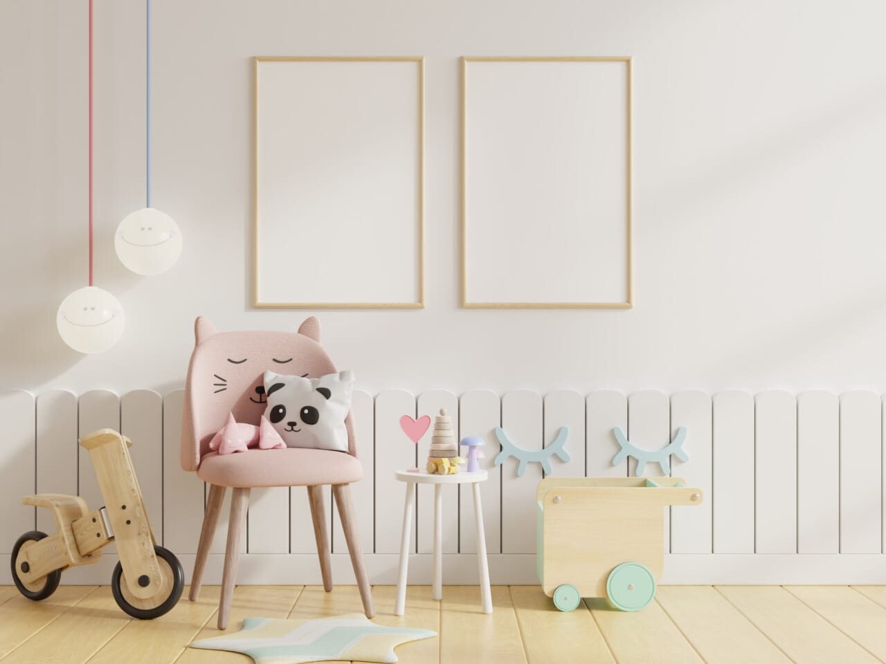 Mock up poster frame in children room. Mock up poster frame in children room.